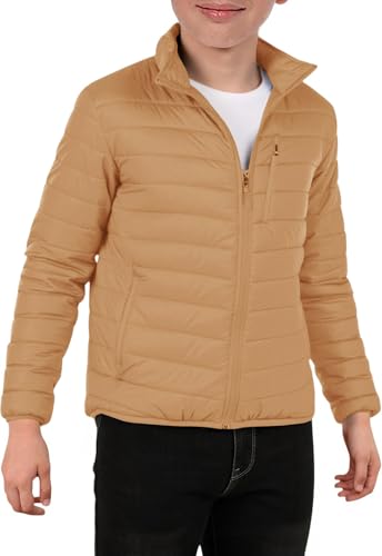 Haloumoning Boys Zip Up Puffer Jacket Kids Winter Lightweight Quilted Coat Outerwear with Pockets 5-14 Years