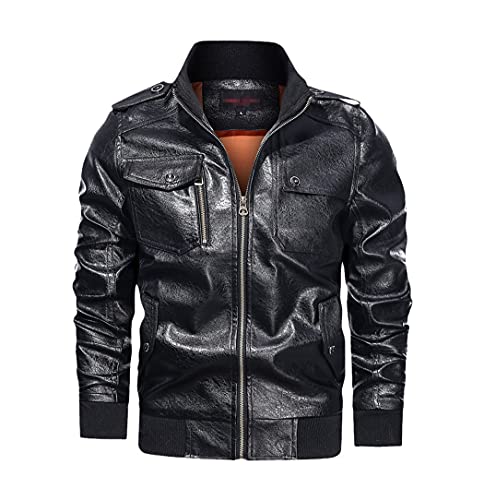 Veste de moto classique d'hiver homme en cuir noir taille L
