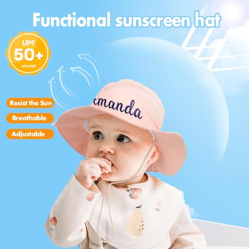 Custom Baby Sun Hat for Boys Girls, Personalized Bucket Hat for Toddler Kids, Breathable Wide Brim Beach Hat UPF50+2
