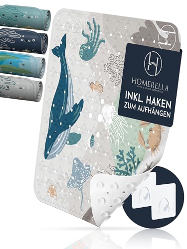 Homerella® Duschmatte rutschfest Kinder - 100% BPA frei Inkl. 2 Haken zum Aufhängen 53x53cm -...