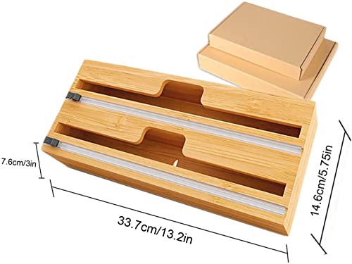 Foto von Folienschneider,2 in 1 Folienspender Mit Cutter,Bambusrolle, Organisations-Halter, Aluminiumfolie, Wachspapier, Pergamentpapier, Zinnfolienspender für Schublade Küchenschublade