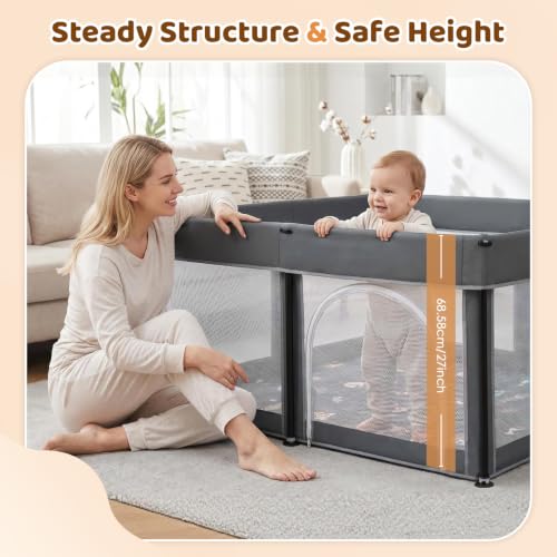Image of 50inch Foldable Baby Playpen Collapsible Play Yard with Mat /Ocean Balls /Bag (Gray, 50 * 50 * 25.59inch)