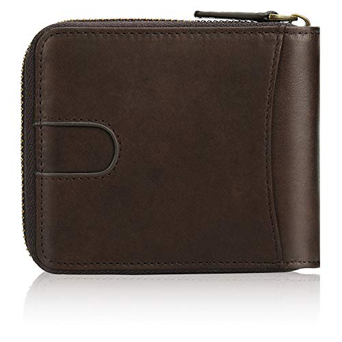 Preisvergleich Produktbild RFID-Geldbörse für Männer, Leder, zweifach gefaltet, mit Reißverschluss, mehrere Kreditkartenfächer mit Münzfach