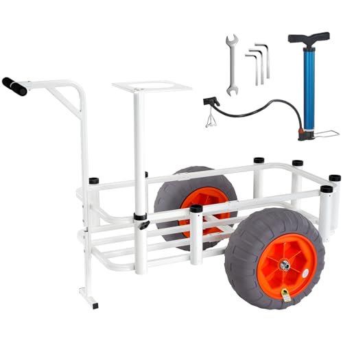 VEVOR Beach Fishing Cart, 350 lbs Load Capacity, Fish and Marine Cart with Two 16' Big Wheels PU Balloon Tires for Sand, Heavy-Duty Aluminum Pier Wagon Trolley with 8 Rod Holders for Fishing, Picnic