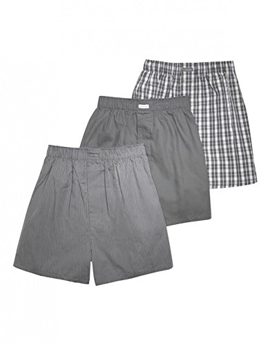 Calvin Klein Men's Cotton Classics Multipack Woven Boxers, Matthew Stripe/Grey Sky/Glen Plaid, Large