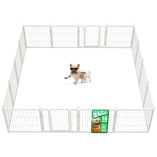 Image of FXW Rollick Unleashed Dog Playpen for Indoor, Yard, RV Camping, 24 inch 16 Panels for Small and Puppy Dogs, White│Patented