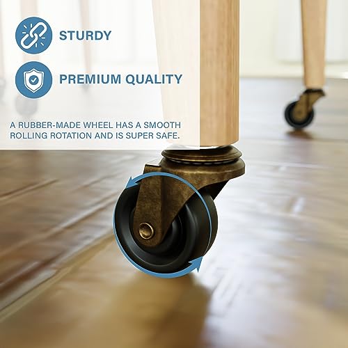 Natikon NTKN01 Antique Brass Casters With Rubber Wheels 1-5/8 Inch Stem Caster Replacement For Chairs, Sofa, Dresser | Vintage Furniture Rollers thumb #2