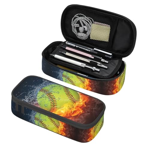 Image of Softball Ball Pencil Case Big Capacity Storage Pencil Pouch Stationery Bags With Zipper Portable Pen Holder Box Organizer For Boys Girls Teens Student College School Office Supplies
