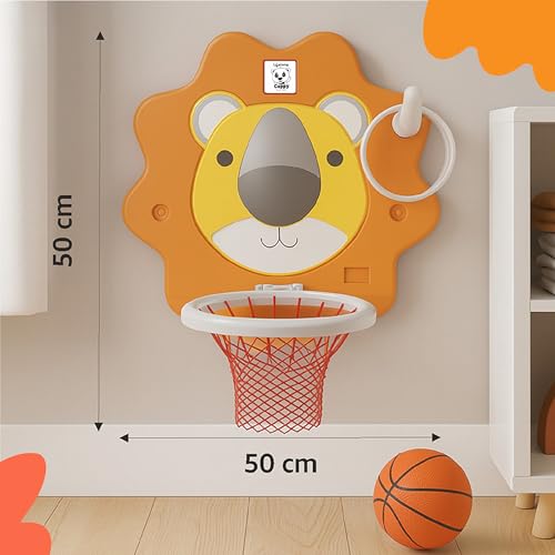 Image of Lifelong Cuppy Lion Kids Basketball Hoop & Ring Toss Game Set for 2-5 Years | Wall Mounted Foldable Lion Board with Ball, Pump & Rings| Indoor Outdoor Sports Toy for Boys & Girls (LLCBS01)