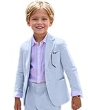 Boys’ 2 Pieces Seersucker Suit Set Slim Fit Boy Suits Blazer Jackets Pants Wedding Ring Bearer Outfit for Summer Sky Blue 6