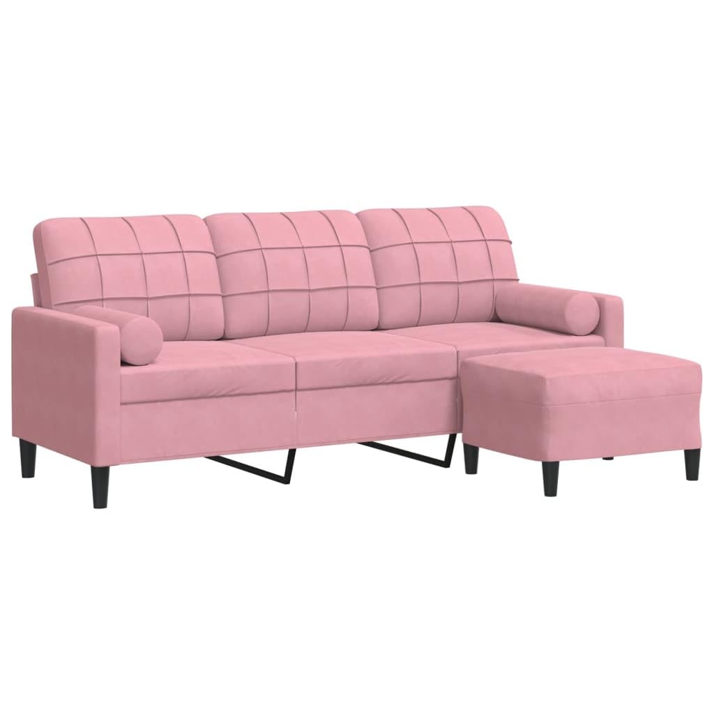 Cómodo sofá de 3 plazas terciopelo gris claro 180 cm moderno sofá de terciopelo gris con reposapiés sofá con taburete de terciopelo para salón