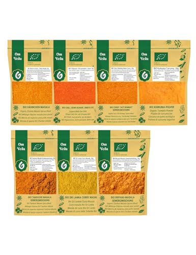 BIO Indische Gewürzmischungen Masala 7er SET - Garam Masala, Hot...