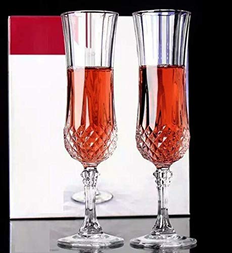 Image of Italian Style Classic White or Red Wine Glasses 180 ml Premium Crystal Clear Diamond Cut Glass | Perfect for Cocktail, Brandy, Mocktail, Champagne Set of (Long Big cry.$, 6)