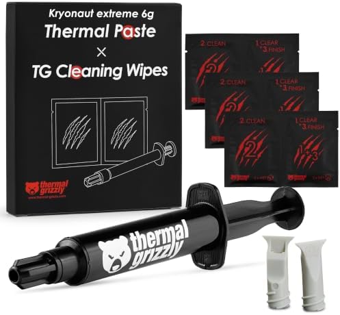 Thermal Grizzly Kryonaut Extreme - 6 Gram Combo - Extremely High Performance Thermal Paste with 12 Cleaning Wipes 6 Wet & 6 Dry- for Maximum Thermal Conductivity While Overclocking CPU/GPU/PS4/PS5
