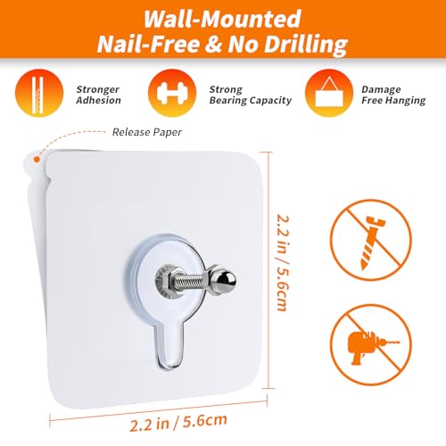 Image of Picture Hangers Without Nails, Wall Hangers Without Nails, Adhesive Wall Hooks, to use Inside Kitchen, Bathroom, Home and Office (C)