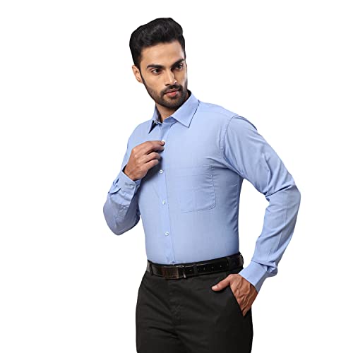 Image of Raymond Men's Pure Cotton Fil-A-Fil Pattern Slim Fit Semi Cutaway Collar Full Sleeve Formal Shirt