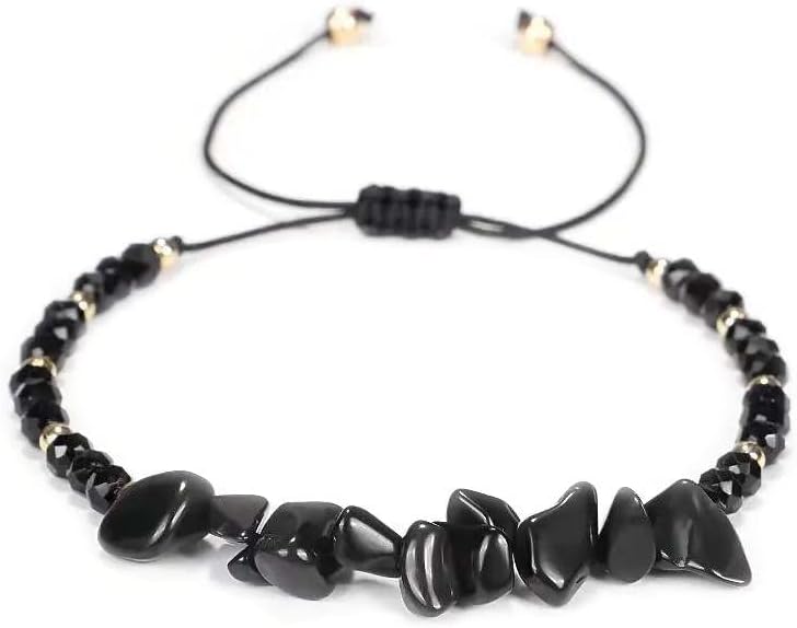 Pulsera ajustable hecha a mano de piedra natural de turmalina negra, Piedra natural de turmalina negra, turmalina negra