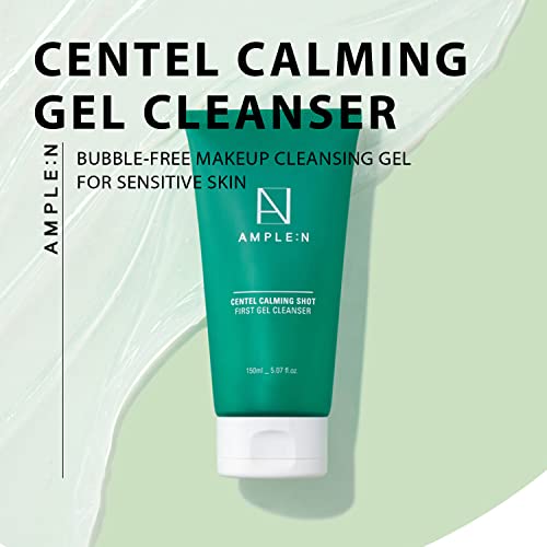 Coréana Ample:n Centel Calming Shot First Gel Cleanser - Calming Gel Facial Cleanser - Makeup Remover Soap Free Face Wash For Sensitive Skin - Cica And Tea Tree Extract - Fragrance Free - 5.07 Fl.oz. #TOP1