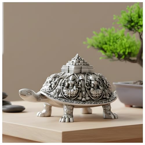 Image of 999 Pure Silver Plated Ashta Lakshmi Tortoise Idol | Vastu Home Decor for Pooja Room & Mandir | Turtle Showpiece for Prosperity & Good Luck (4.7 inch)