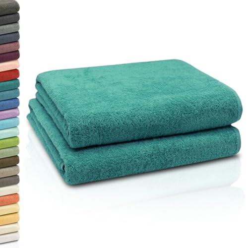 ZOLLNER Set de 2 Serviettes de Bain, Serviettes de Douche, 100x150 cm, Coton, Turquoise