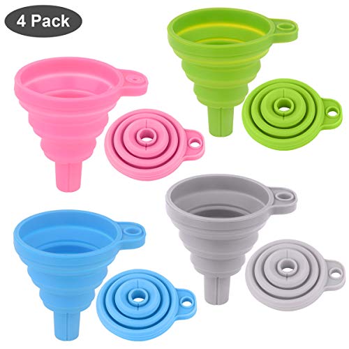 4 Pack Silicone Collapsible Funnel, Foldable Kitchen Funnels Hopper for Water Bottle Liquid Powder Transfer
