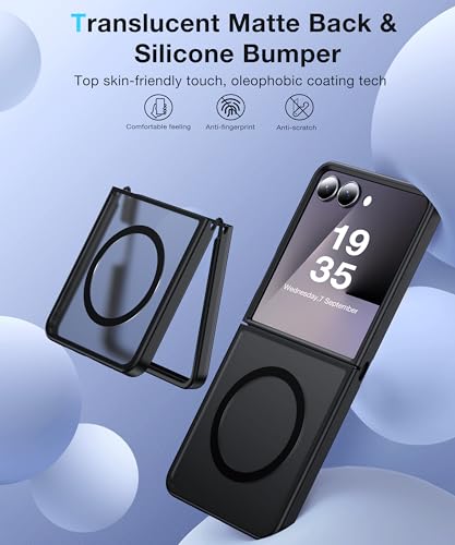 Image of Magnetic for Samsung Galaxy Z Flip 7 Case [Compatible with MagSafe][Anti-Fingerprint][Military Grade Drop Proof] Translucent Hard Back&Soft Silicone Bumper for Flip 7 Phone Case,Space Black