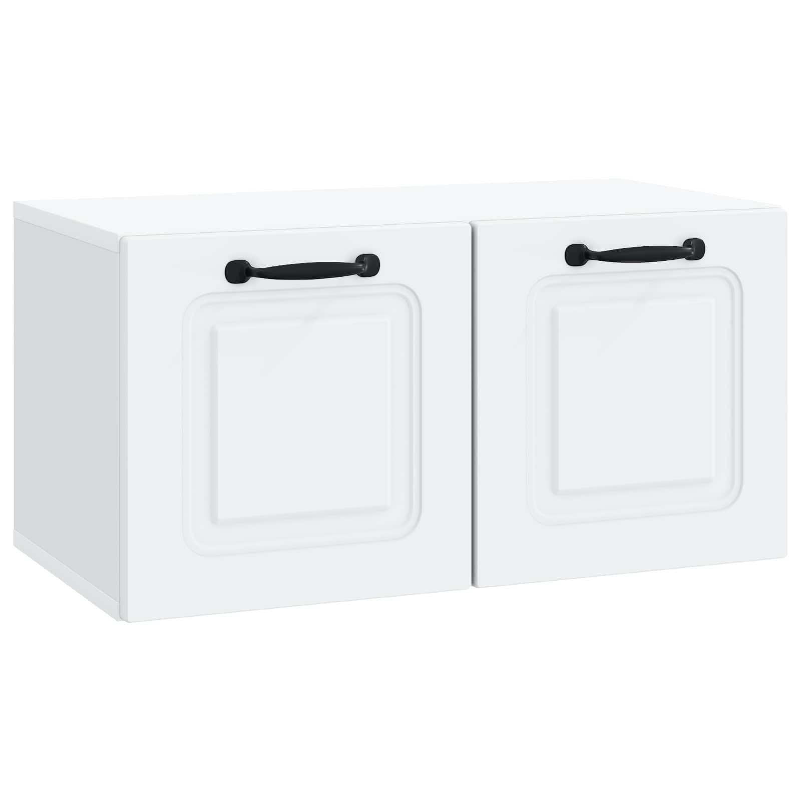 Meuble TV Mural Blanc en Bois d'ingénierie 59,5 x 31 x 30 cm avec étagères, Portes pivotantes, Rangement Polyvalent pour Salon séjour multimédia et Support Console Design Moderne
