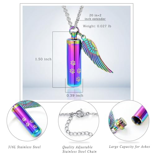 Minicremation Cremation Jewelry Paw Print Urn Necklaces for Human Pet Ashes Cylinder Urn Pendant Keepsake Memorial Ash Locket Holder Necklace for Men Women - Image 2