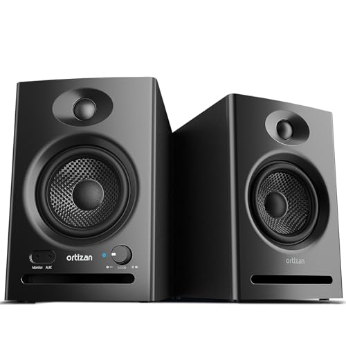Ortizan Dual-Mode 2.0 Studio Monitors Active Monitor Speakers Bluetooth 5.3 Wireless Computer PC 80W Power Bookshelf Speakers Wooden Enclosure for Recording Multimedia Gaming Music Production