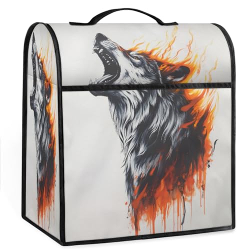 Coffee Maker Cover Flame Animal Wolf Kitchen Appliance Covers Small Appliance Covers Blender Cover Juicer Cover Dust Covers for Kitchen Appliances with Top Handle and Pockets,Washable,B161