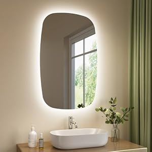 S'AFIELINA Badspiegel mit Beleuchtung Oval LED Badspiegel 70 × 45 × 2,  cm (H × B × T) mit Touch-Schalter, Dimmbar 3 Lichtfarbe Einstellbare, Beschlagfrei, Memory-Funktion, Spiegel mit Beleuchtung