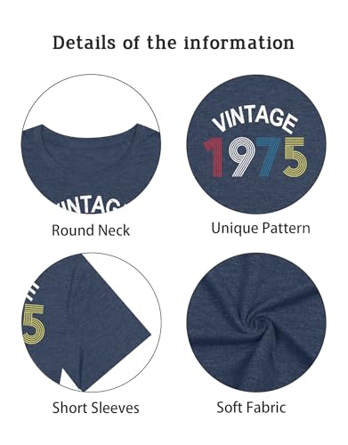 Image of 50th Birthday Gift for Women Vintage 1975 T Shirts Retro Graphic Birthday Shirt Casual Letter Print Short Sleeve Tee Tops