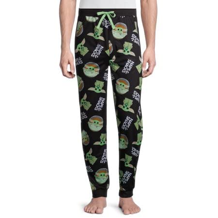 Star Wars Baby Yoda Mens Jogger Lounge Pants (Medium (32-34)) Black