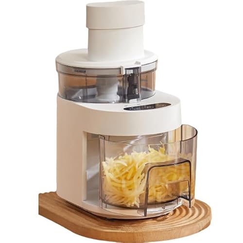OFNHJK Râpe à Fromage électrique 4 en 1, trancheuse électrique 300 W, broyeur de Fromage Automatique, Machine à Salade électrique avec 5 Formes différentes de Lames pour Fruits, légumes, fromages