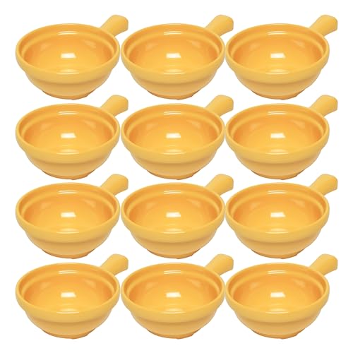 TrueCraftware- 10 oz Soup Bowls with Handle Yellow Color Melamine Set of 12- Dishwasher Safe Break-Resistant Reusable Bowls Serving Soup Bowl Broth Cups Soup Bowls Ice Cream Dipping Sauce