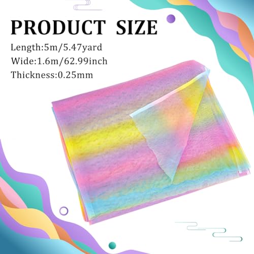 FINGERINSPIRE 5.5Yard/5m Multicolor Tulle Fabric 1.6m Rainbow Tulle Mesh Fabric Polyester Rainbow Net Fabric by The Yard Colorful Tulle Fabric for Dress Costume Making DIY Craft Home Party Decoration - Image 2