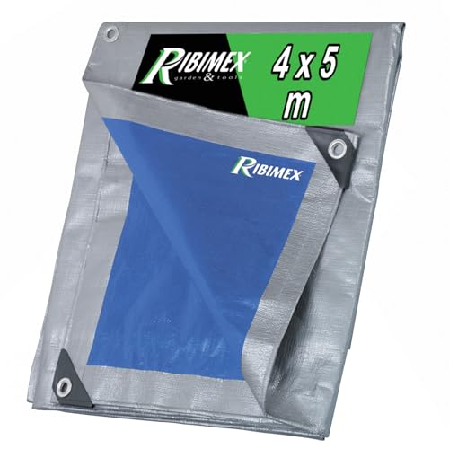Ribimex Telone Impermeabile per Esterno PRO 4x5 m in Polietilene con Occhielli in Alluminio, Angoli e Orli Rinforzati, 250 gr/m², Ideale per Uso Prolungato e Protezione da Intemperie - PRB25004X05