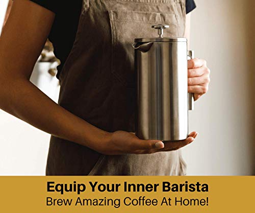 Barista Warrior Insulated Stainless Steel French Press with Thermometer - For Home Office Coffee Maker - Kitchen Appliances & Coffee Bar Accessories (1.0L, 34 fl oz, Silver) - Thumbnail 5