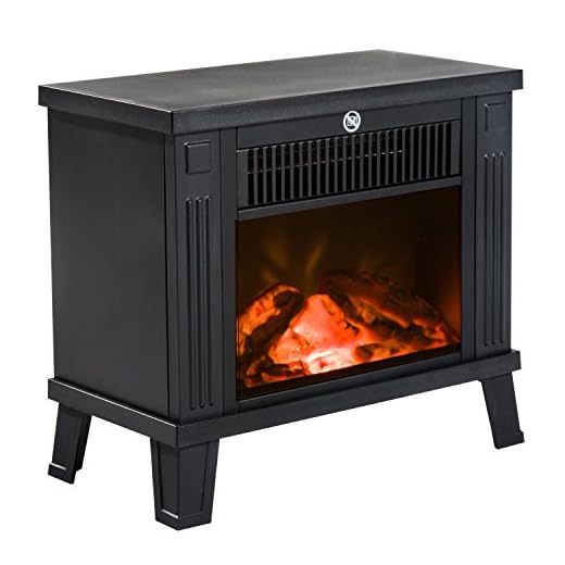 HOMCOM Chimenea Eléctrica Portátil 600/1200W Chimenea Decorativa con Efecto de Llama y Protección contra Sobrecalentamiento para Salas 13-18 m² 34x17x31 cm Negro