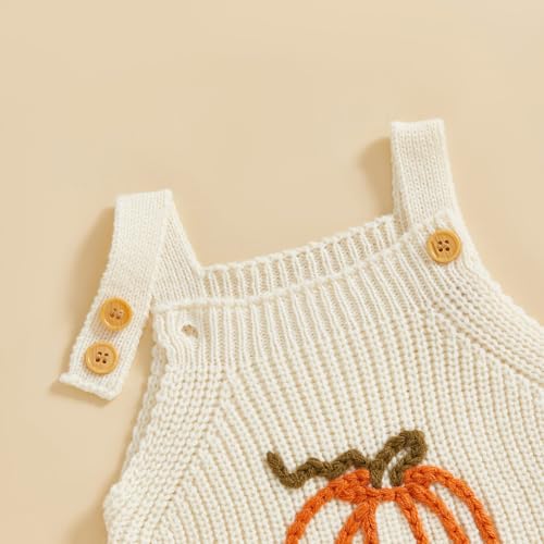 Baby Girl Boy Knit Sweater Romper Cute Sleeveless Pumpkin Embroidery Overalls Jumpsuit Newborn Halloween Outfits4