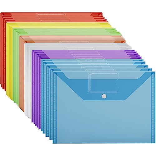 A4 Plastic Wallets - 35 Pack A4 Folders Plastic Wallets Document Files Popper Wallets with Pocket - AVARTEK