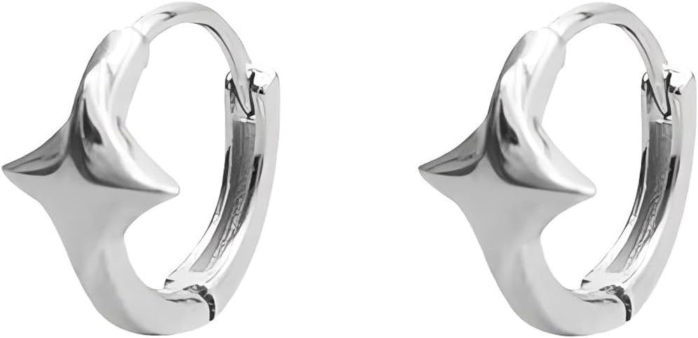 Men's Earring Hoop 925 Sterling Silver Hoop Earring for Men Round Huggie Silver Mens Hoops Earrings Ear Piercings (Asterisks)