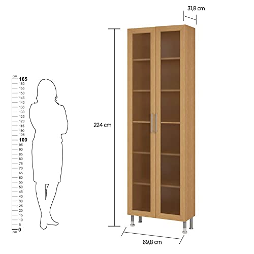 Estante Livreiro Ditália Aspen 2 Porta Vidro Carvalho Cd-308