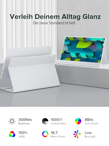 UPERFECT Portable Monitor Weiß 15.6" Travel Monitor mit Smart Cover & VESA – Ansicht 2