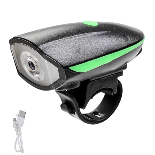 Bike Light with Horn, Rechargeable Front Headlight for Night Riding(Green)