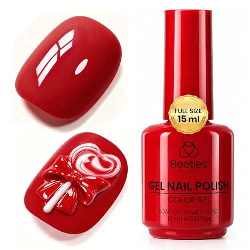 Beetles Red Gel Nail Polish 15ml Full Sizes Classic Red Summer Soak Off UV LED Gel Polish Glossy Elegant My Signature for Everyday Wear Parties Nail Art DIY Manicure at Home Gift for Women