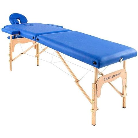 QUIRUMED Camilla de Masaje Plegable de Madera Easy, Color Azul, 186 x 66 cm Cover