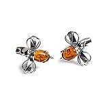 Material: 925 Silber Bumble Bee Herren-Manschettenknöpfe in Silber und Cognac Bernstein