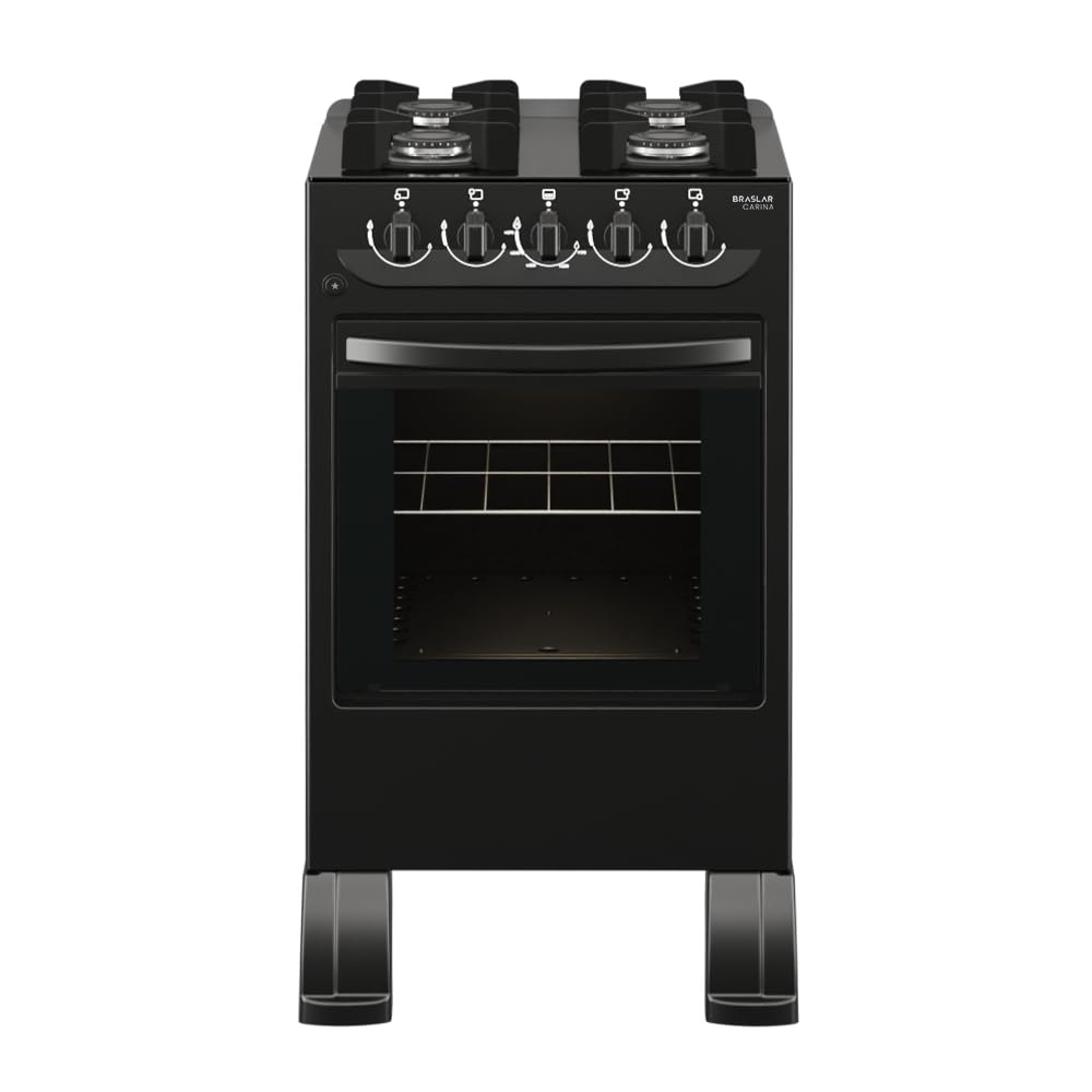 Fogão 4 Bocas Braslar Carina Automático Mesa de Vidro Forno Easy Clean Preto