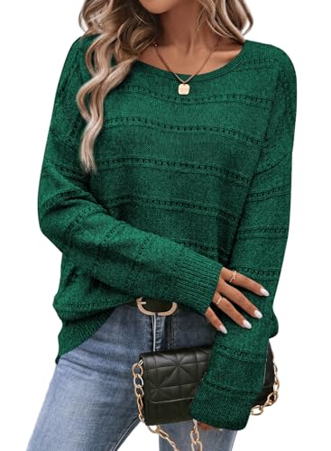 Image of SHEWIN Women's Sweaters Crew Neck Crochet Sweater Lightweight Knit Long Sleeve Tops Shirts Loose Fit Spring 2026